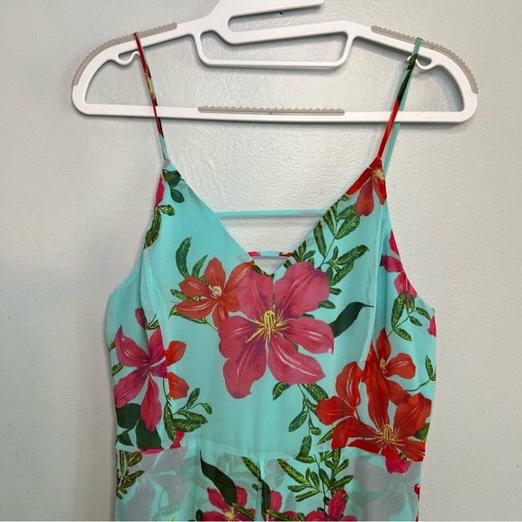 GUESS Women's Uri Floral-Print Walk-Through Romper Coastal Bloom Aqua Print Sz 6 - Picture 4 of 16